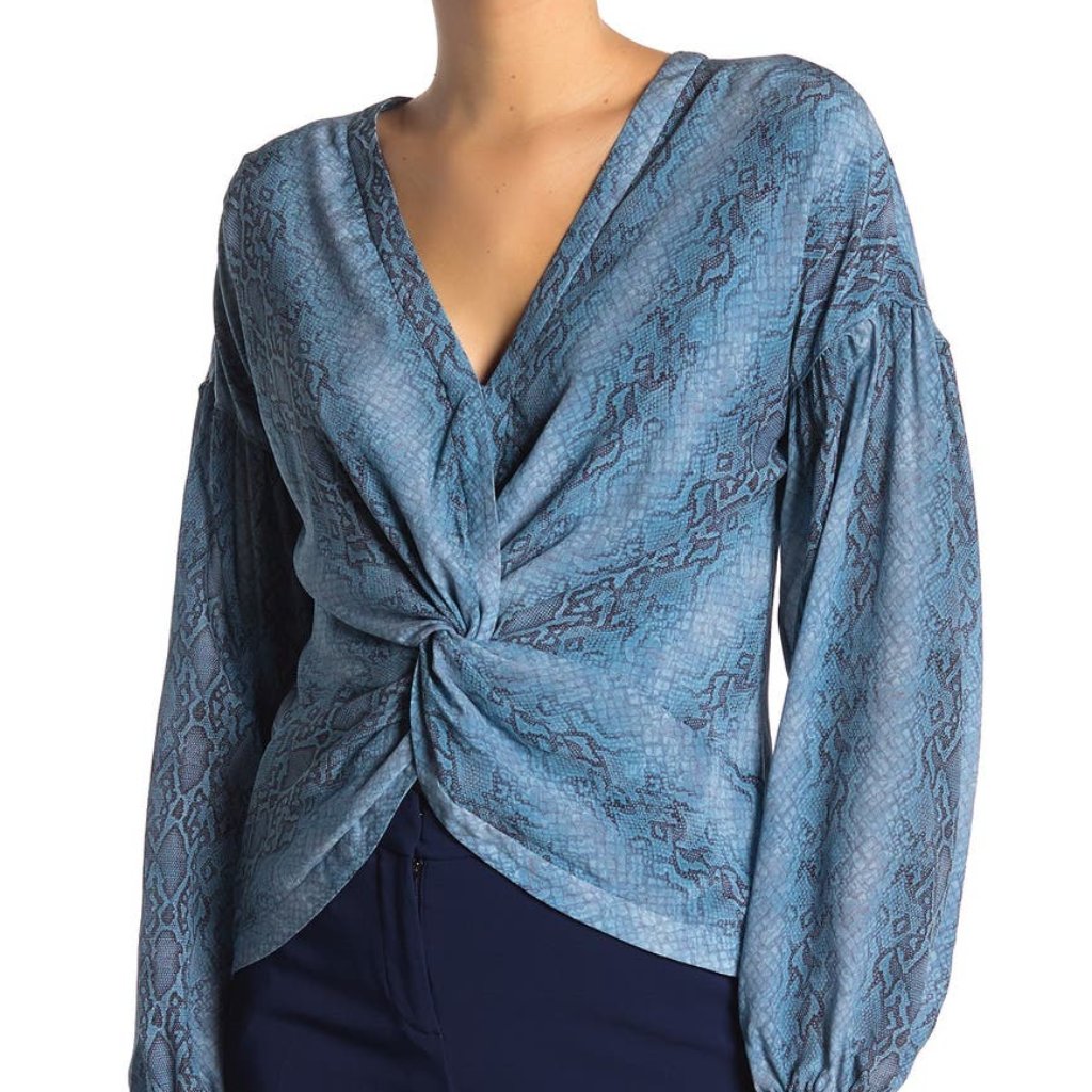 Snake Printed Avery Twist Front Silk Blouse